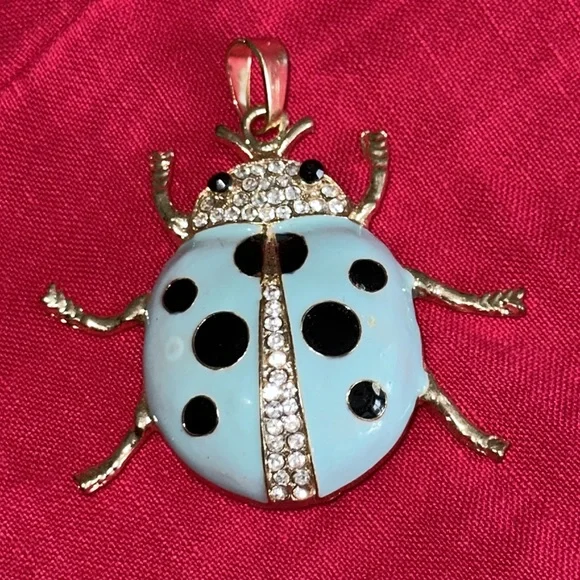 Betsy Johnson turquoise with black spots lady bug pendant gold tonecrystal - Picture 4 of 8